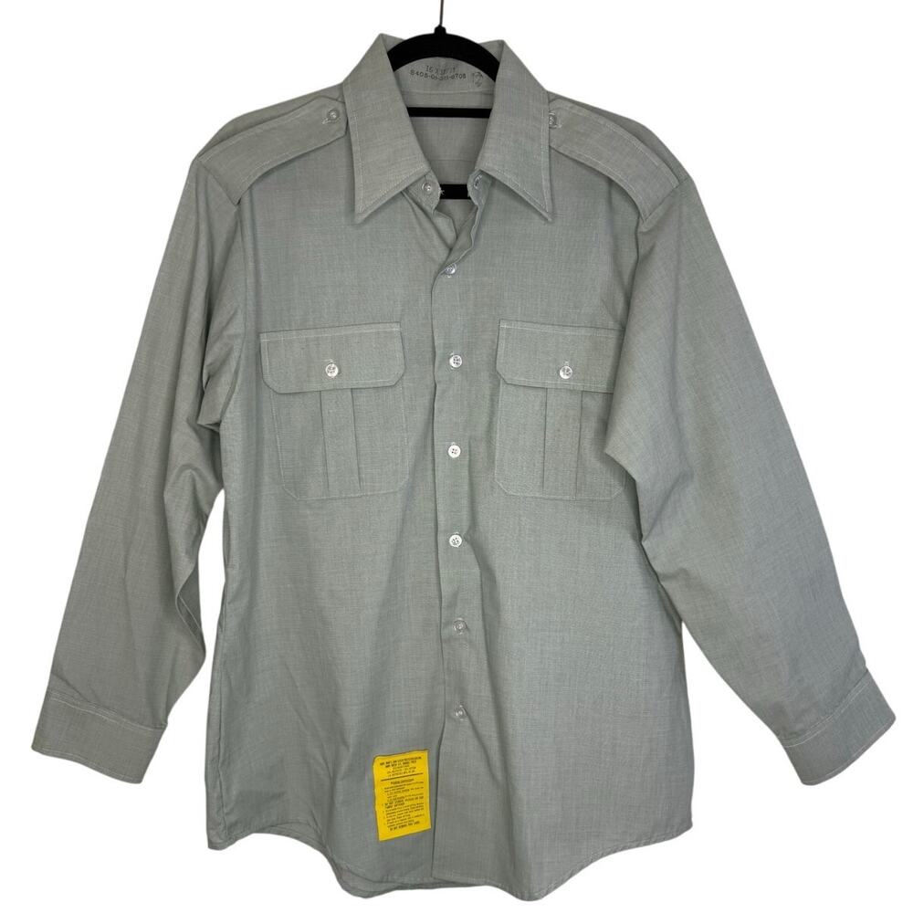Vintage J.H. Rutter Rex Military Button Up Long Sleeve Shirt Men's Size 16 32/33